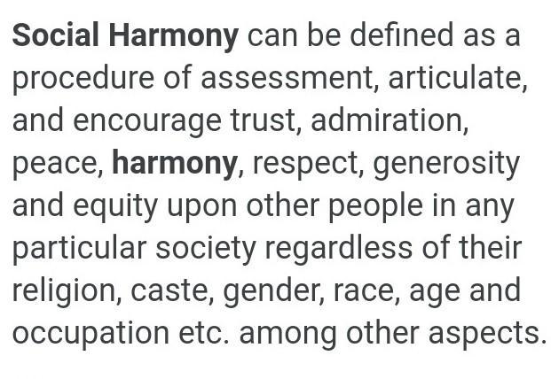 What does harmony mean in social studies?