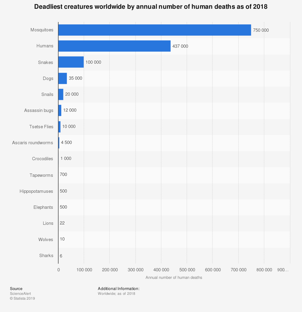 How many human deaths are caused by animals each year?